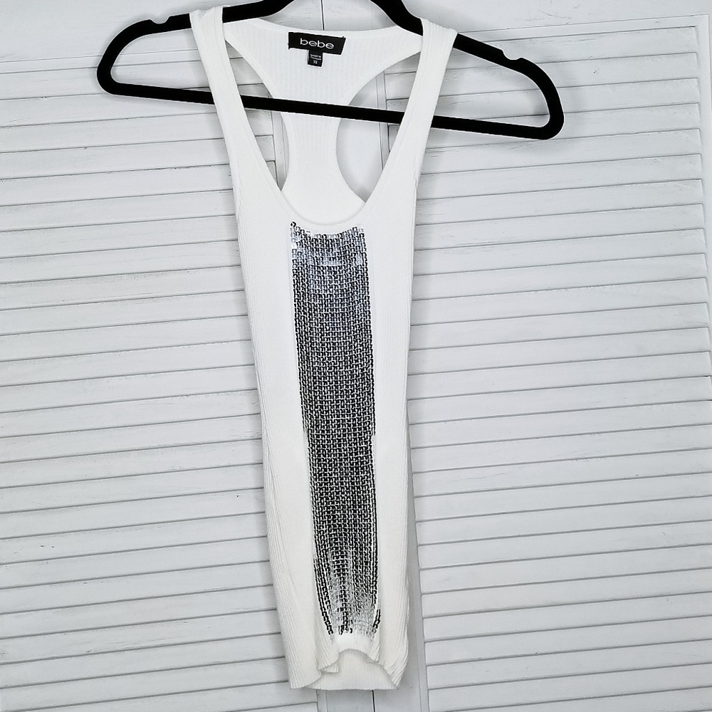 Bebe White Sequin Tank Top